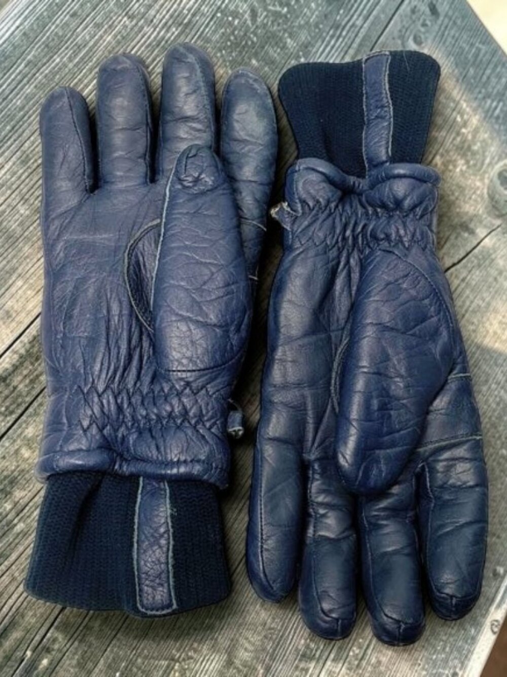 Saranac Blue Leather Padded Winter Gloves Men's Snow Cold Weather S